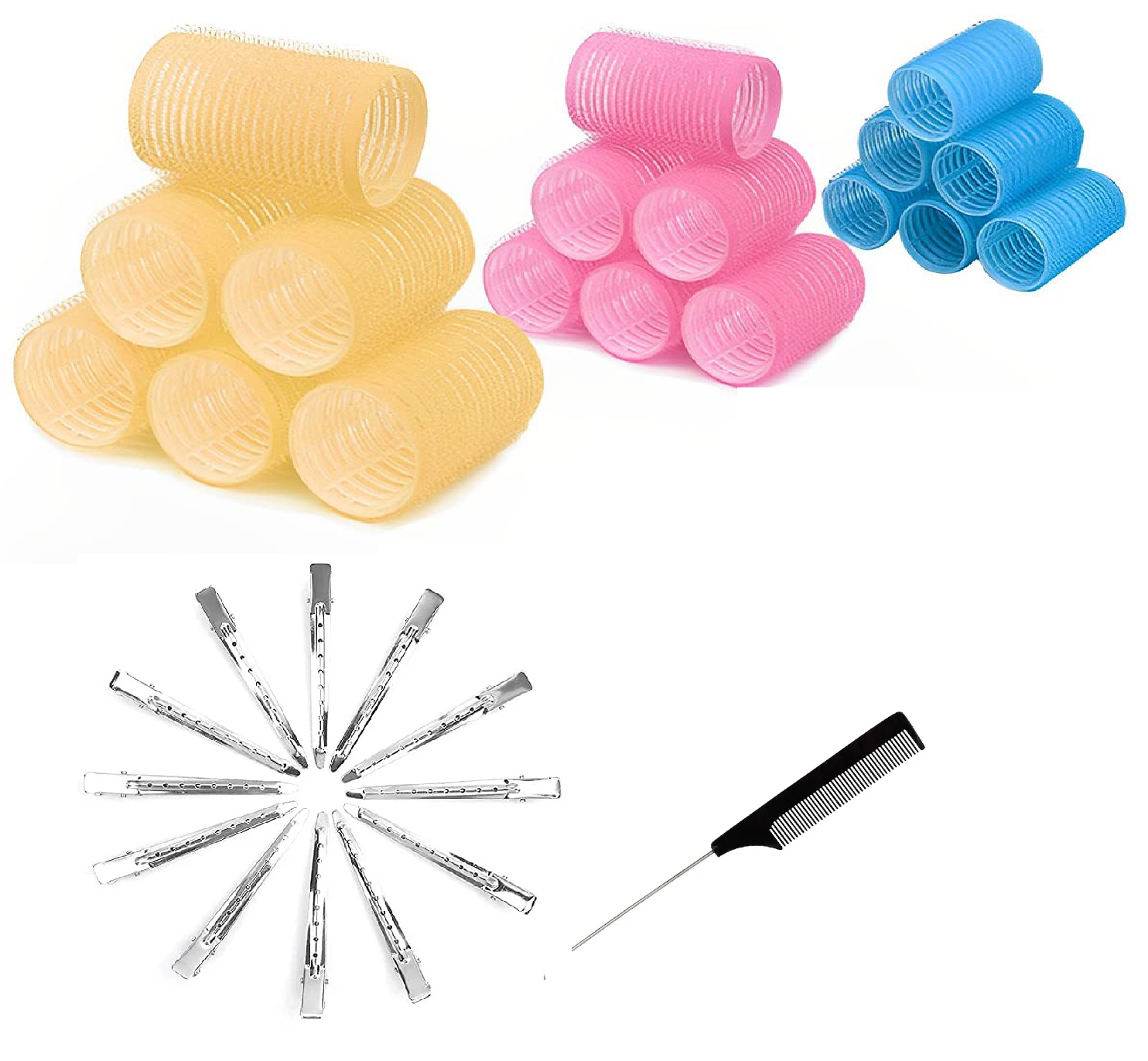 SkyShopy multicolored Hair Curler Rollers for Women, 6pcs Self Grip Magic Hair Roller Clips Hairdressing Kit for Long Medium Short Hair with 12 Bang Clips & 1 Comb SkyShopy multicolored Hair Curler Rollers for Women, 6pcs Self Grip Magic Hair Roller Clips Hairdressing Kit for Long Medium Short Hair with 12 Bang Clips & 1 Comb